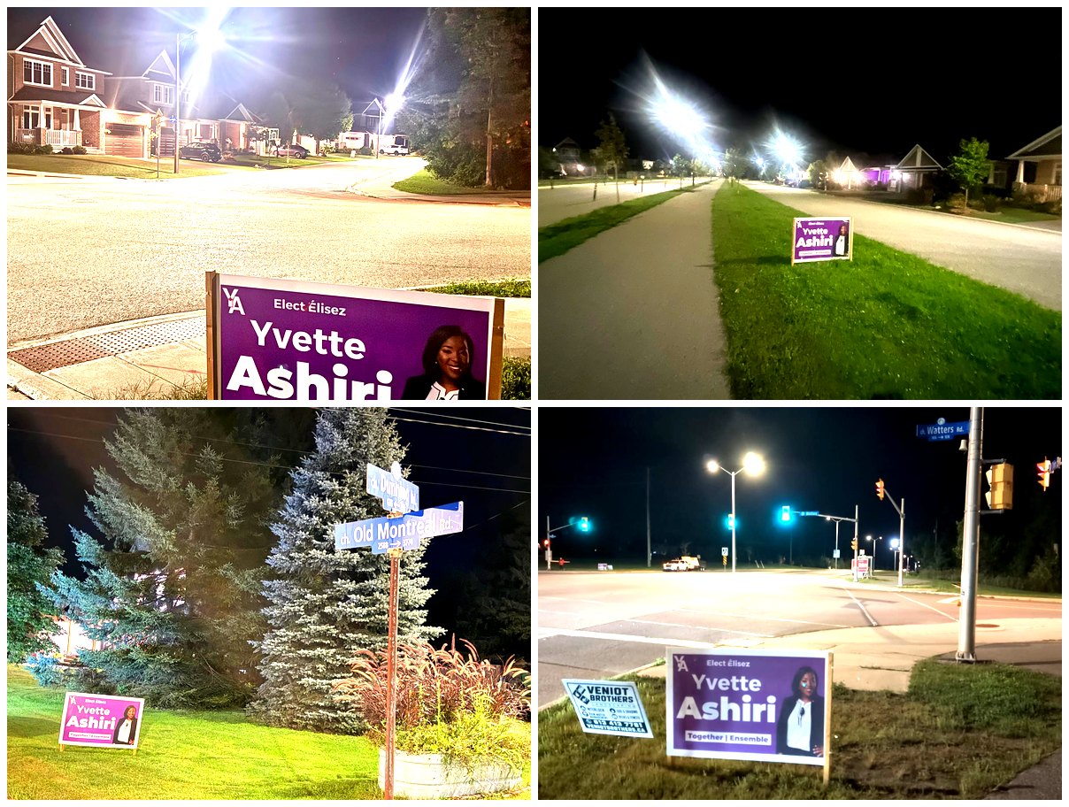 Pancartes Yvette Ashiri photographi&eacute;es de nuit cette semaine aux quatre coins d'Orl&eacute;ans Est-Cumberland